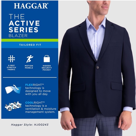 Haggar Men's The Active Series Classic Fit Gabardine Blazer - Size 46 - Picture 1 of 13